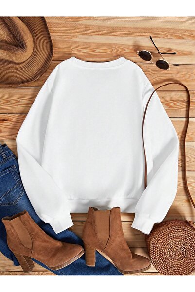 PALPİTO Women's Love Is Wild Printed Crew Neck Oversized Sweatshirt