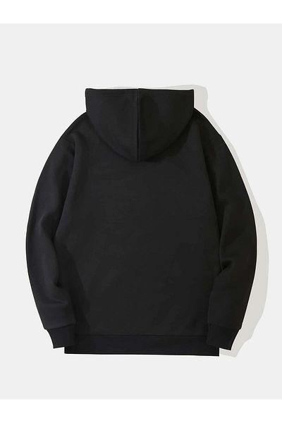 SOFTWAY Unisex Oversize Billionaire Printed Fleece Hooded Sweatshirt - Black