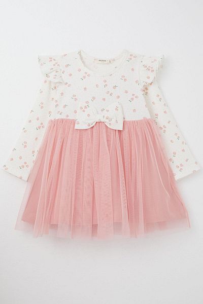 Breeze Girls' Long Sleeve Dress Floral Bow Tulle 1.5-5 Years, Ecru