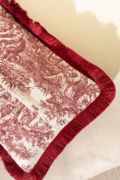 Alseko Concept Decorativ cu model țăran britanic cu ciucuri burgundă 30x50cm dreptunghiular 2 bucăți husă de pernă