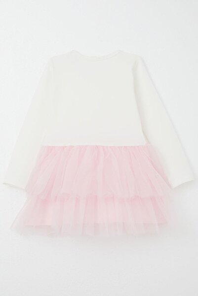Breeze Kız Bebek Uzun Kollu Elbise Tül Çiçekli 9 Ay-3 Yaş, Ekru