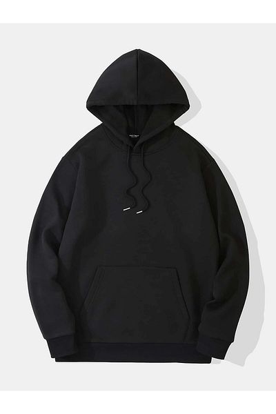SOFTWAY Unisex Oversize Cherry Cocktail Printed Fleece Hooded Sweatshirt - Black