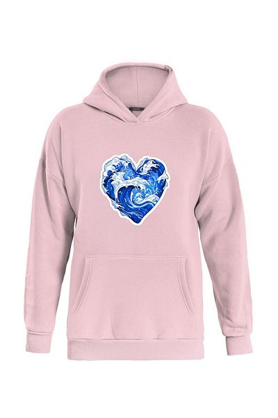 SOFTWAY ΡΟΖ Unisex Ocen Heart με στάμπα μαλακό φλις φούτερ με κουκούλα
