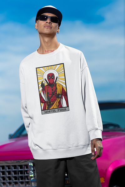 SEVBANO Marvel Jesus Printed Unisex Oversize Deadpool Sweatshirt
