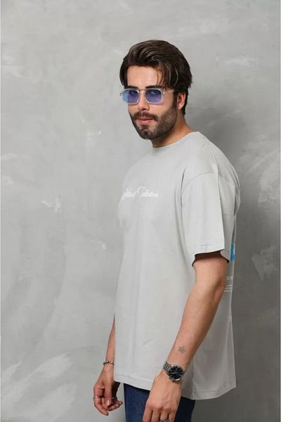 Modayakamoz Γκρι μπλουζάκι Unisex Oversize Crew Neck με στάμπα