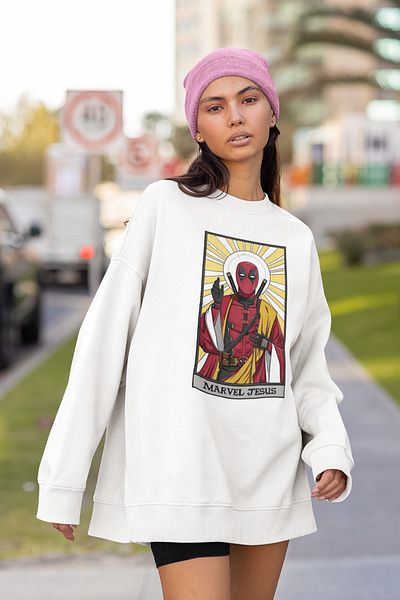 SEVBANO Marvel Jesus Printed Unisex Oversize Deadpool Sweatshirt