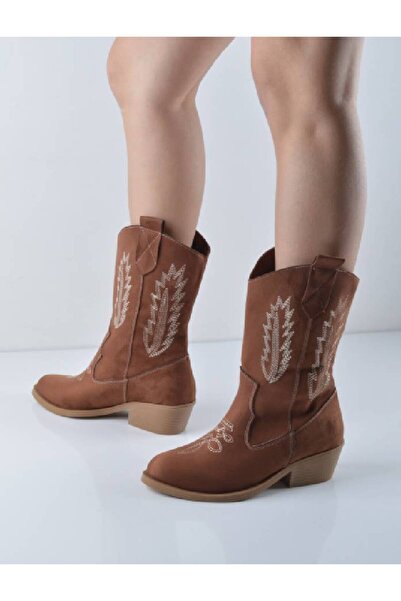 Şanslı Ayakkabıcılık Taba Süet Kısa Kovboy Bot