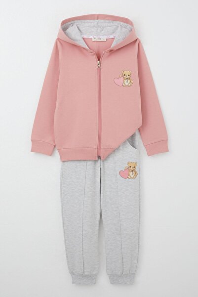 Breeze Kız Çocuk Eşofman Takım Kalpli Bebek Ayıcık Baskılı 1.5-5 Yaş, Gülkurusu