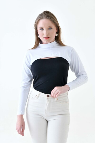 mirach 2’li Set Büyük Beden Boyunluklu Kolluk Beyaz ve Beyaz Body Uzunkollu Penye İçlik Kol