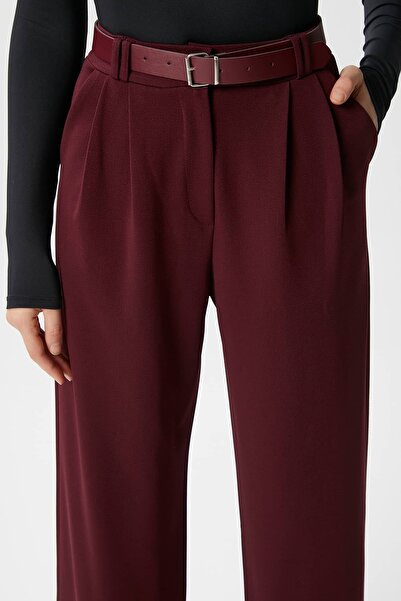 Ritnice Kadın Rena Kemerli Likralı Bordo Palazzo Pantolon