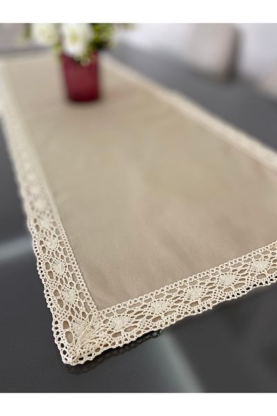 Parla Life Μπεζ Χρώμα Duck Linen Scalloped Runner (προσαρμοσμένο μέγεθος και χρώμα)