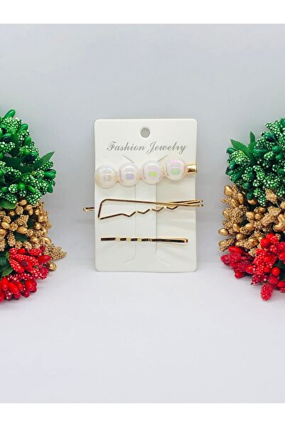 İnDerin Set de 3 agrafe de păr de culoare aurie