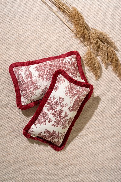 Alseko Concept Decorativ cu model țăran britanic cu ciucuri burgundă 30x50cm dreptunghiular 2 bucăți husă de pernă