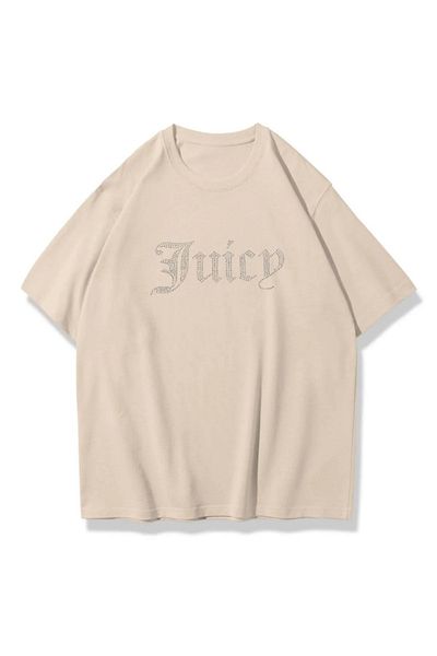 Gofeel Harajuku Juicy Detail Unisex Oversize μπλουζάκι με στάμπα με γυαλιστερή πέτρα