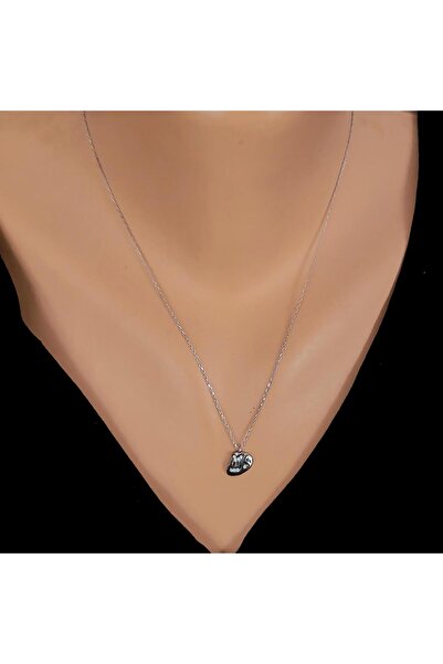 Nusret Takı 925 Ayar Gümüş Vav Allah Yazılı Kolye, Beyaz Siyah - Beyaz Taş