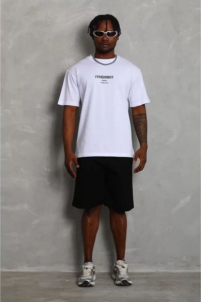 modaserdem Λευκό μπλουζάκι Unisex Oversize με στάμπα με λαιμόκοψη