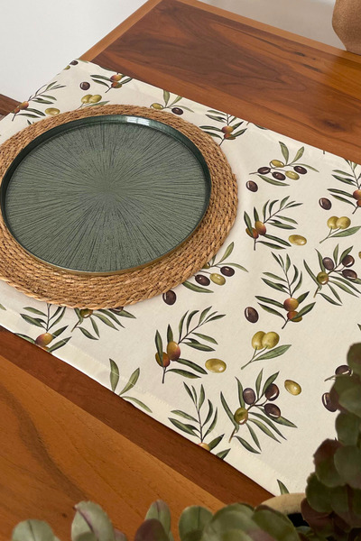 KAMİZ 100% Cotton Runner |   Olive Patterned 40X150