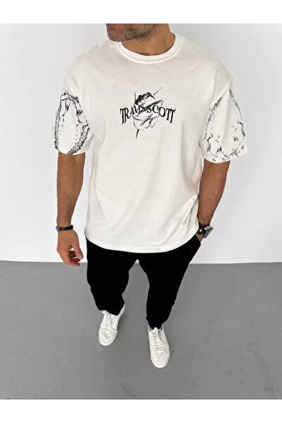 JANES Λευκό μπλουζάκι Unisex Oversize με στάμπα με λαιμόκοψη