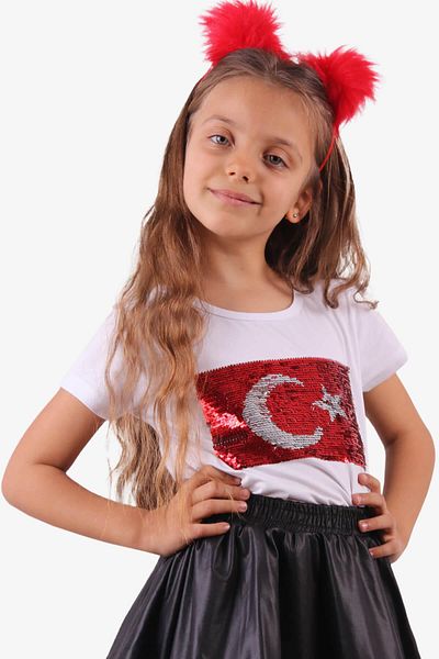 Breeze Κοριτσίστικο T-Shirt Sequined Crescent Star 6-14 ετών, Λευκό