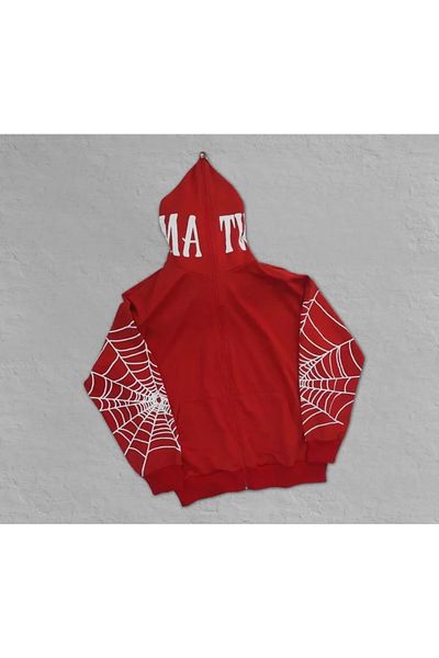 leyla sanat sanata yeni bir bakış açısı Leyla Art a New Perspective on Art Men's Two Thread Spider Printed Oversize Cardigan - Red