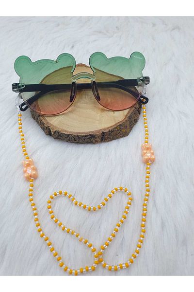 HAPPY HANDMADE Children's Eyewear Chain with Chain Bear Figure Unisex Eyewear Strap with Beads Children's Eyewear Chain