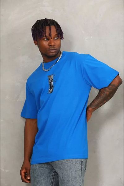 Moka Shopin Tricou unisex oversize albastru cu decolteu rotund MokaShopin