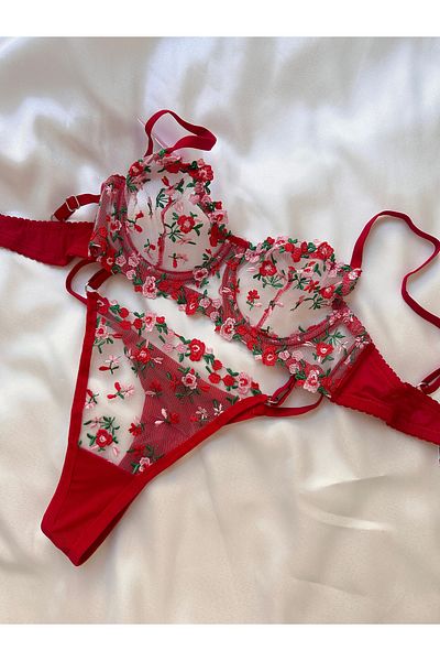 EDLİNGERİE Set braței roșu cu model floral Amelia