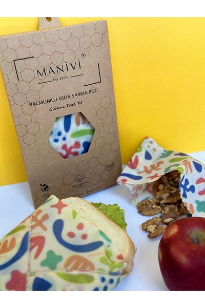 MANİVİ Balmumlu Gıda Saklama Kumaşı & Bezi Set - 4 Parça ( 2 Adet 20x20 / 2 Adet 30x30 )