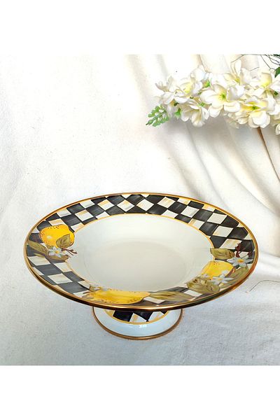 EBRULİEMAYE Lemon Enamel Pedestal Fruit Holder Large Size Presenter Salad Bowl