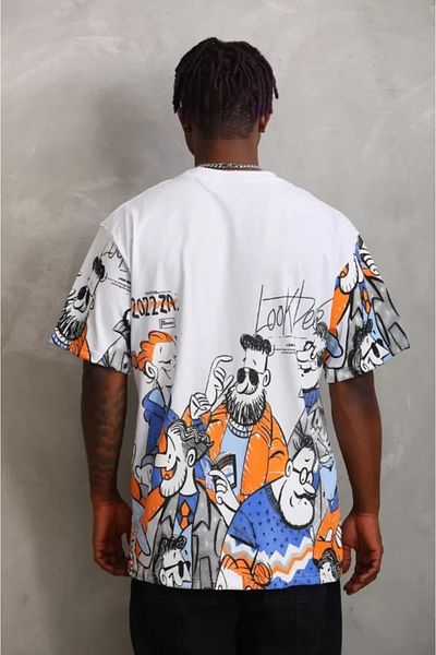 modaserdem Λευκό μπλουζάκι Unisex Oversize με στάμπα με λαιμόκοψη