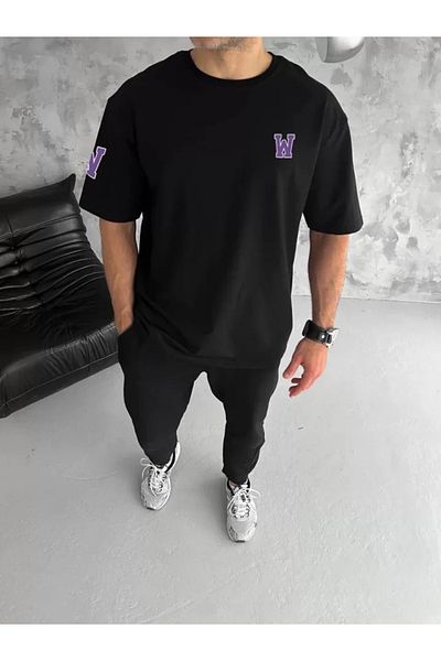 New Shine Μπλουζάκι Unisex Crew Neck Printed Oversize - Μαύρο