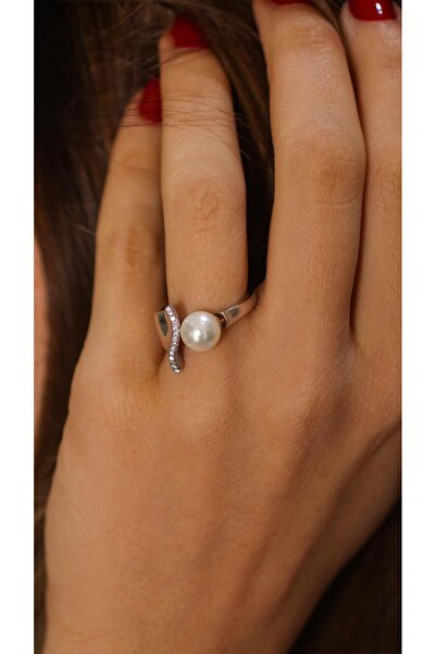 Nusret Takı 925 Ayar Gümüş Tek İncili S Sıralı Tasarım Yüzük