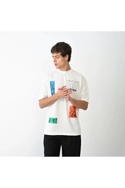 Viyamo Λευκό μπλουζάκι Unisex Oversize με στάμπα με λαιμόκοψη