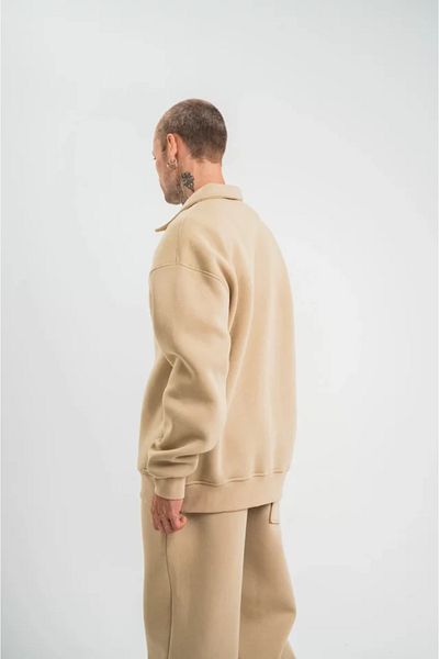 modaserdem Μπεζ Χρώμα Unisex Διπλό Oversize Φούτερ - Γιακάς με Πατιλέτα
