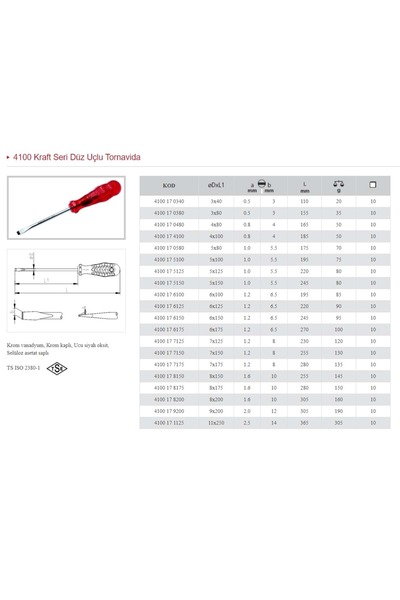İzeltaş مفك براغي مسطح من سلسلة IZELTAŞ 6X100 KRAFT 4100 17 6100