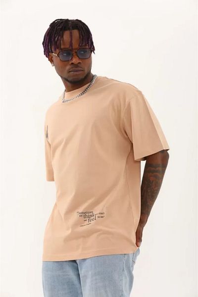 Kokosh moda Μπλουζάκι Unisex Oversize Crew Neck σε μπεζ χρώμα - εμπριμέ