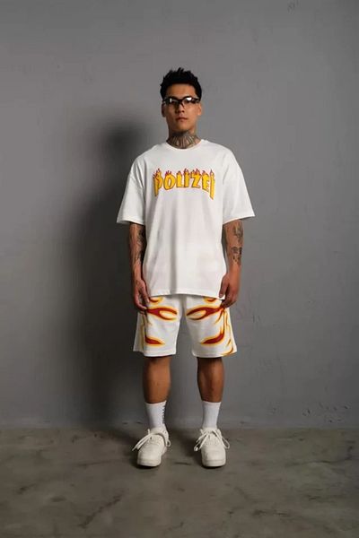 Viyamo Ανδρικό σορτς Flame Printed Διπλό Σετ - Λευκό