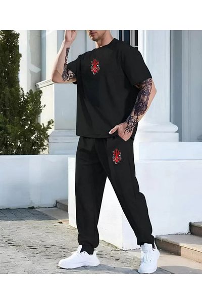 Simala Σετ αθλητικής φόρμας Unisex με στάμπα με τσέπες - Μαύρο