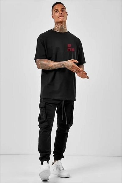 modaserdem Μπλουζάκι Unisex Crew Neck Oversize εμπριμέ - Μαύρο