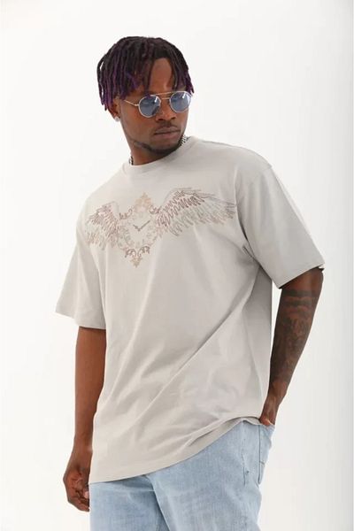 JANES Γκρι μπλουζάκι Unisex Oversize Stone με λεπτομέρεια με λαιμόκοψη