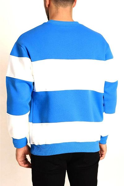 Esrabutik Blue Crew Neck Printed Piece Sweatshirt
