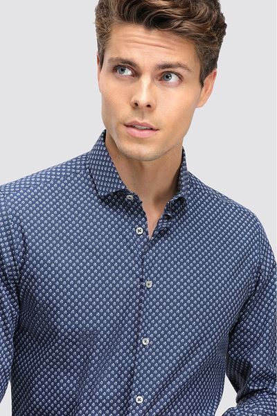 Twn Πουκάμισο Slim Fit Navy Blue με στάμπα 100% βαμβάκι