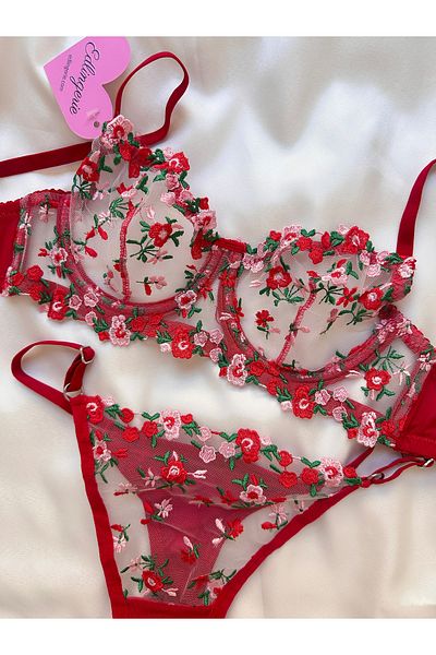 EDLİNGERİE Set braței roșu cu model floral Amelia