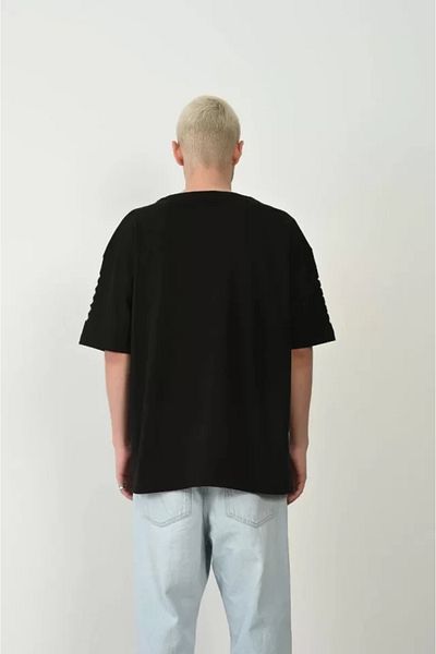 New Shine Μαύρο μπλουζάκι Unisex Oversize Crew Neck - Τυπωμένο