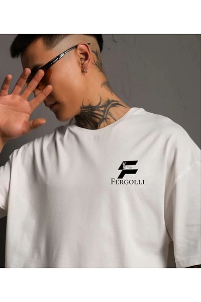 JANES Λευκό μπλουζάκι Unisex Oversize με στάμπα με λαιμόκοψη