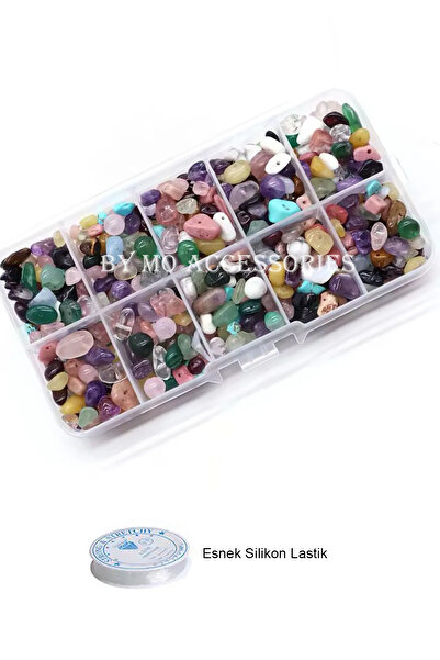 By MO Accessories 10 Bölmeli Mini Kutuda Mix  Çakra Doğal Taş Kırık Taşlarla Takı Yapım Seti Boncuk Hobi Seti