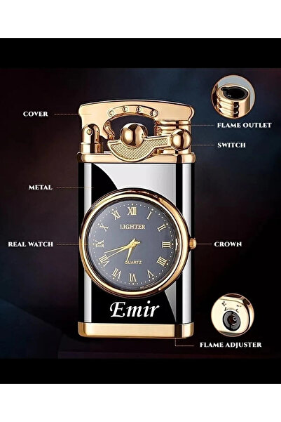 HK GİFT SHOP Kişiye Özel Lüks Saatli Pürmüzlü Gazlı Çakmak HK GİFT SHOP