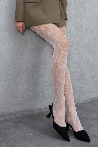 Almis collection Lolita Ribbon Patterned Imported White Pantyhose
