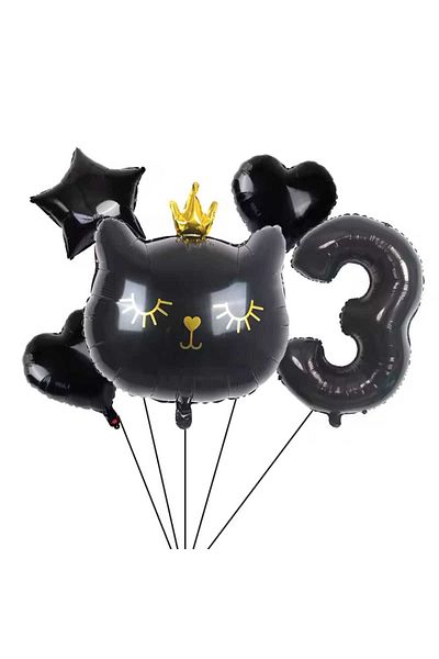 DÜVENCİ TİCARET Black Cat Themed Foil Age Balloon Set