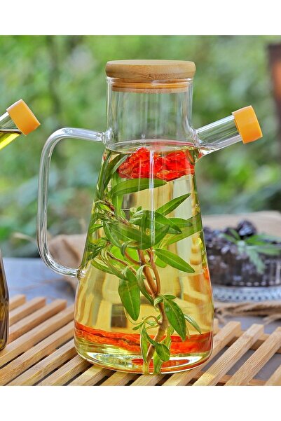 Marsilyan 900 ml Glass Oil Pot - Cruet - Bamboo Lid Heat Resistant Glass Oil ...